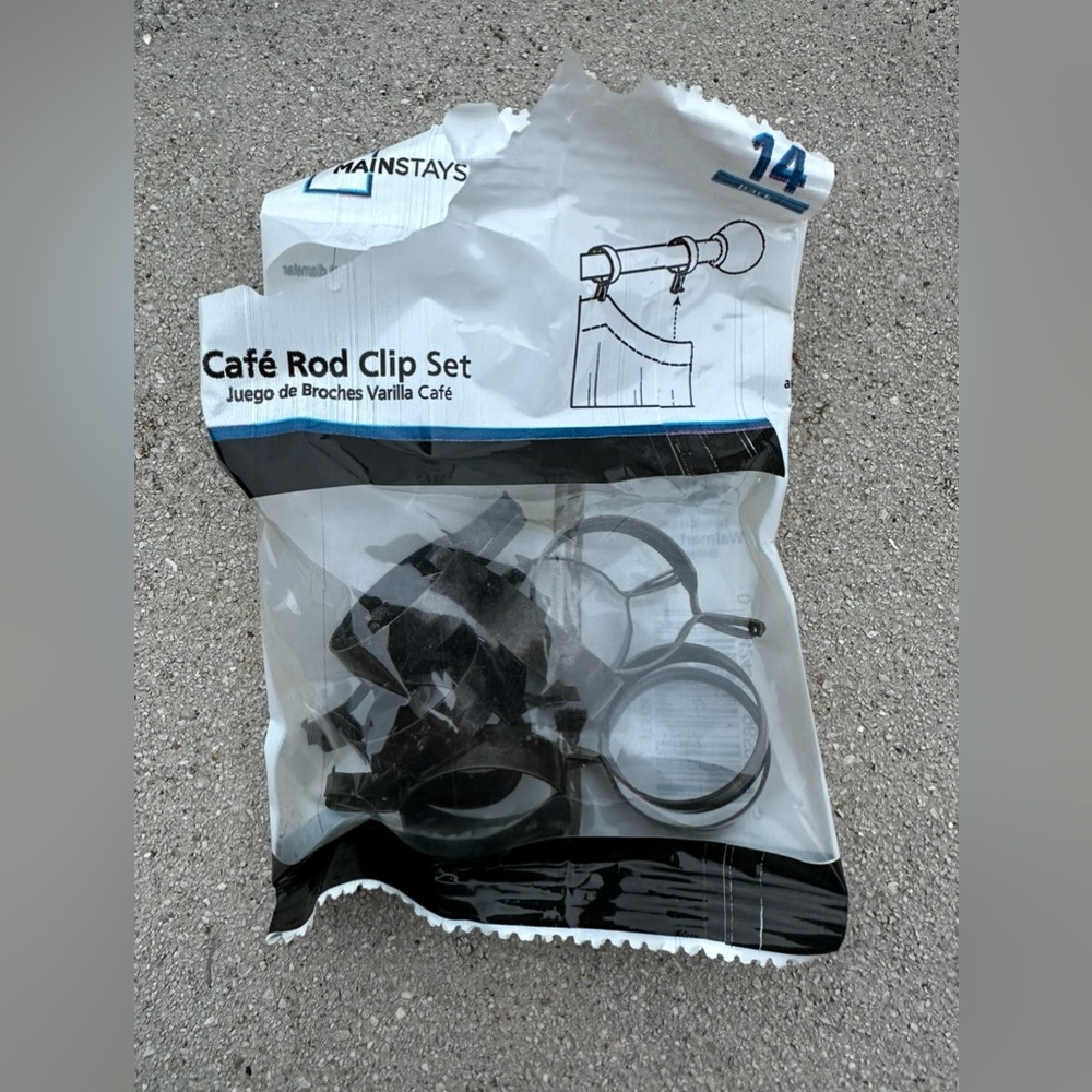 Mainstays Black Café Rod Clip Set- 10 total clips. New! Never used.